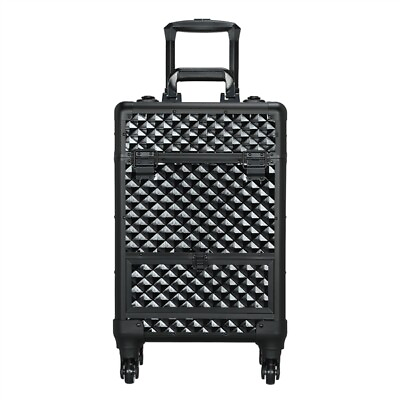 #ad Aluminum Cosmetic Case Professional Trolley Makeup Train Case with Drawer Black $79.99
