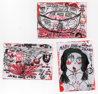 #ad Three ACEO Original Paintings Outsider Art Mixed Media Punk Gilligan’s Island $20.00