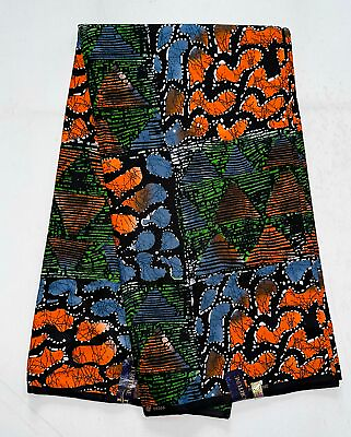 #ad African Print Fabric Ankara Orange Green Gray ‘Moxxie#x27; YARD or WHOLESALE $7.28