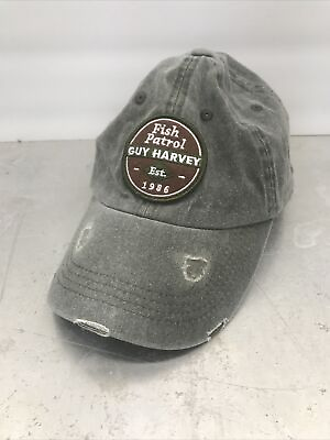 #ad Guy Harvey Baseball Hat Cap Grey W Patch Adjustable Fish Patrol Distressed $17.99