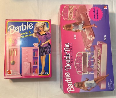 #ad VINTAGE BARBIE DOLL Double fun Furniture MIB lot Mattel 1995 Bed Wardrobe $59.99