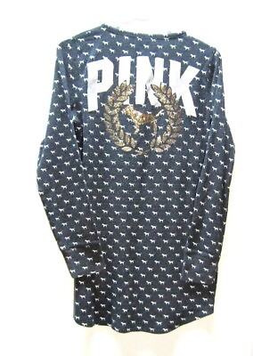 PINK Victoria#x27;s Secret Womens Large Long Sleeve Sleepwear Sequins Bling Dogs $14.95