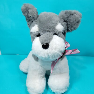 Hugfun Dog Grey White Puppy Love Heart Paw Schnauzer Terrier Stuffed Animal 13” $21.24