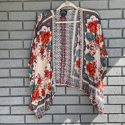 #ad Angie Women Size S Open Front Kimono Boho Festival Relaxed Fit Floral Cardigan $14.99