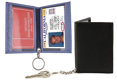 #ad Genuine Leather 2 ID License Credit Card Wallet Keychain Holder Key Ring $14.98
