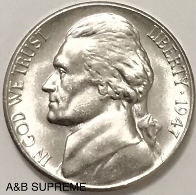 #ad 1947 S Jefferson Nickel Gem Bu Uncirculated $6.89