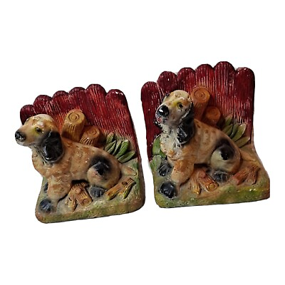 #ad Dog Bookends Chalkware with Cute Puppy Vintage Pair Art Deco 5 3 4quot; Tall $30.00
