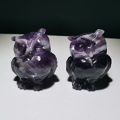 #ad 1pcsNatural dreamlike purple crystal quartz mineral specimens hand carved owl $17.66