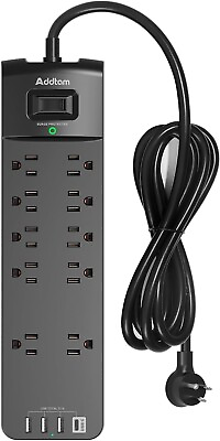 #ad Power Strip Surge Protector 10 Outlets 4 USB Ports 6ft Extension Cord Flat Plug $15.99