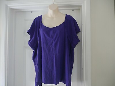 #ad Purple Blue Top Size 30 EU 58 Glamorosa Stretchy Vest Blouse Keyhole Back Ladies GBP 10.99