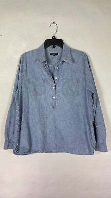 #ad Lands#x27; End Womens Popover 1 4 Button Roll Tab Sleeve Blue Size Large 14 16 $15.29