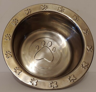 #ad NEW Petmate Puppy Paw Embossed Dog Dish Stainless Steel 2.5quot; H $12.99