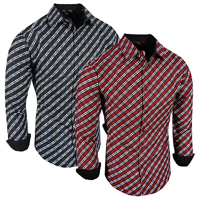 #ad Mens Shirt Designer Fashion Stripes Casual Dress Slim Fit Button Up Western $27.95