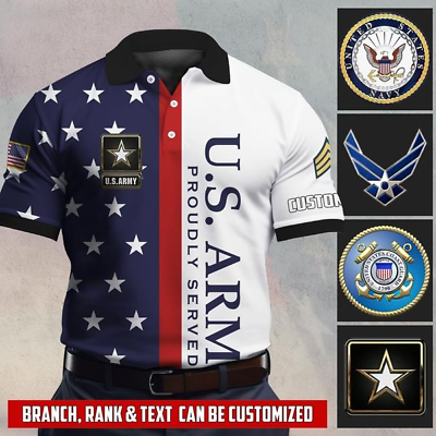#ad Custom Name US Veteran Patriotic Polo Shirt Day Memorial Day Gift For Mens Dad $33.99