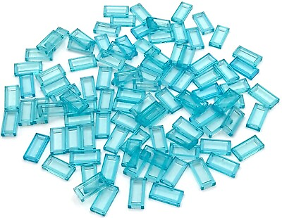 #ad Lego 100 New Trans Light Blue Tiles 1 x 2 Flat Smooth Water Transparent Pieces $7.49