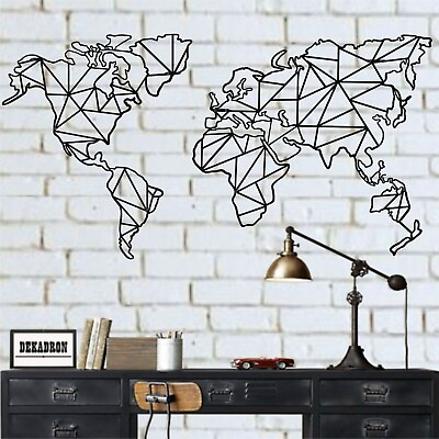 #ad Metal World Map 2 Pieces Geometric World Map Decor Home Living Room Wall Art $109.90