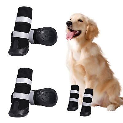 #ad 4pcs Dog Boots Anti Slip Fleece Warm Winter Dog Shoes Soft Knitted Dog Socks $25.99