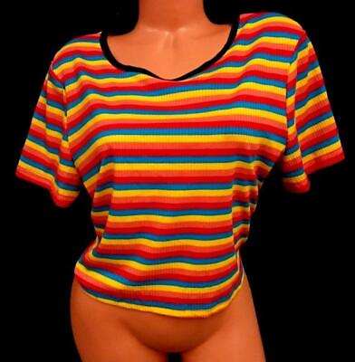 #ad Shein curve multicolor striped crew neck stretch short sleeve top 3XL $20.44