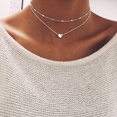 #ad Heart Layered Fashion Pendant Choker Necklace Gold Silver Women#x27;s Jewelry Gift $8.95