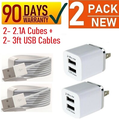#ad 2Pack 3FT Data Sync Charger USB cable 2.1A Wall Cube for iPhone 78XXS11 1 $12.99