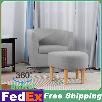 #ad 360° Swivel Accent Chair Round Club Sofa Fabric Chair w Ottoman for Living Room $165.99