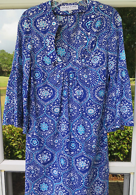 #ad Womens Trina Turk Los Angeles Cotton Silk Blue Floral Print Dress Size 0 USA EUC $24.42