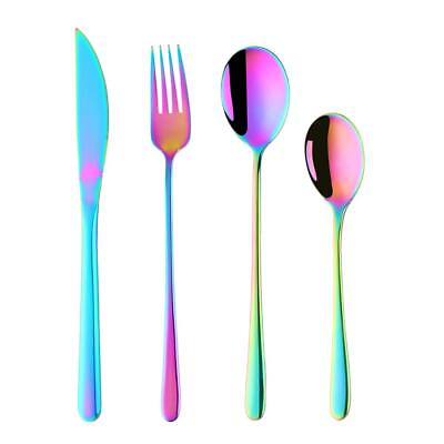 #ad Flatware Set 16 Piece Stainless Steel Tableware Dinner Knife Fork Spoon T... $41.49