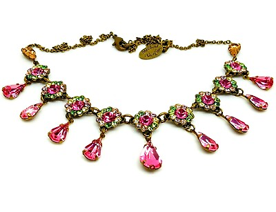 #ad Gorgeous Metal Necklace By Michal Negrin Colourful Flowers With Crystal #4961# $120.93