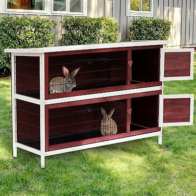 #ad Pawhut 54quot; 2 Story Large Elevated Wooden Rabbit Hutch Yard Bunny Cage w Tray $189.95