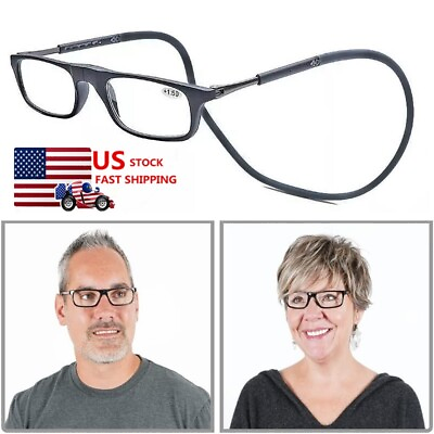 #ad Hanging Folding Magnetic Reading Eyeglasses Glasses Front Click Connect Neck USA $9.00
