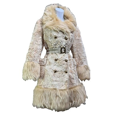 #ad Vintage ‘ Lilli Ann Style ‘ 1970s Faux Fur Crushed Velvet Off White Coat $154.00