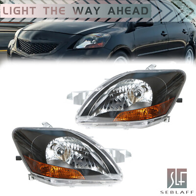 #ad LeftRight Headlight For 2007 2012 Toyota Yaris Pair Set Black Housing Factory $90.88