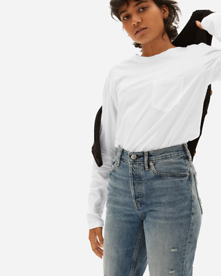 #ad Everlane T Shirt Womens XS White Organic Cotton Long Sleeve Box Cut Pocket NEW $22.49