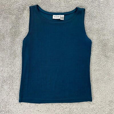 #ad Chicos Travelers Womens Blue Tank Top 1 Stretch Round Neck Solid Bouncy Slinky $11.99