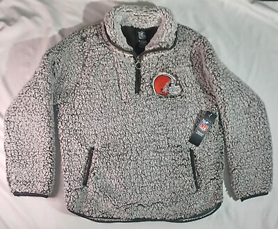#ad NWT NFL Cleveland Browns 1 4Zip Pullover Sherpa Jacket Women#x27;s SizeL Dog Pound $59.99
