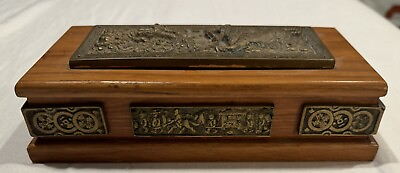 #ad Arirang Automatic Wood Cigarette Dragon and Tiger Inlay Case $75.00