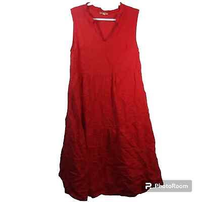 #ad Le Ragazze Made In Italy Red Linen Sleeveless Ruffle Dress Size L $29.99