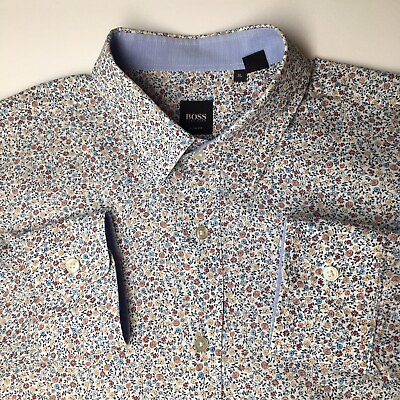#ad Hugo Boss Shirt Size X Large Mens Floral Slim Fit Cotton Long Sleeve $27.79