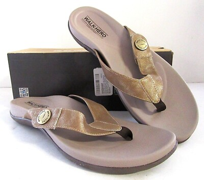 #ad WALK HERO Women#x27;s Orthotic Flip Flops Arch Support Comfort Sandals Old Gold $19.95