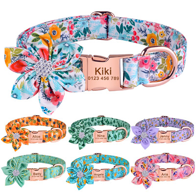 #ad Flower Personalized Dog Collar Girl Small Medium Large Engraved Name ID Tag Gift $13.48