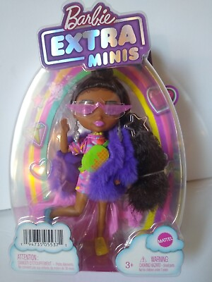 #ad Barbie Friends Fashion Doll #1 Natural Hair Purple Fur Coat Extra Minis 5.5quot; $10.95