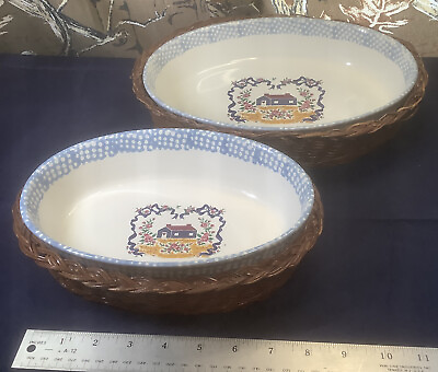 SET OF 2 SERVING TEAMSON TRAYS CERAMIC DISHES AND BASKETS 1995 10x7 amp; 9x6 $8.99