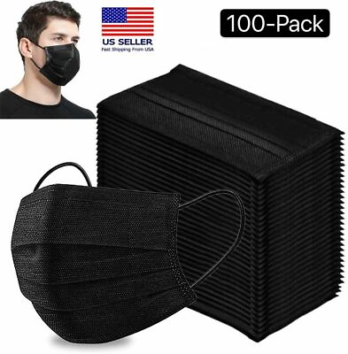 #ad 50 100 PCS Black Face Mask Mouth amp; Nose Protector Respirator Masks with Filter $17.88