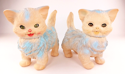 #ad 2 Vintage 1960s Edward Mobley Co Kitten Cats Moving Head Closing Eye Squeak Toys $45.00
