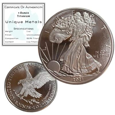 #ad 2023 1 Ounce OZ 999 Fine Solid USA American Liberty Eagle Coin Titanium Preci... $26.12