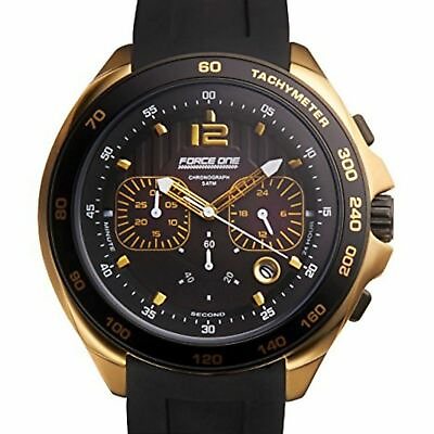 #ad NEW Force One 1470M Men#x27;s Grand Prix Chronograph Black Dial Silicone Gold Watch $61.70