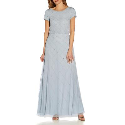 #ad Adrianna Papell Womens Blue Mesh Maxi Evening Dress Gown 4 BHFO 0671 $14.99