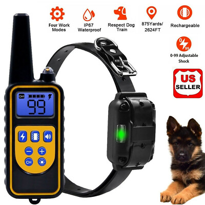 Dog Shock Training Collar Rechargeable Remote Control Waterproof IP67 875 Yards $23.73