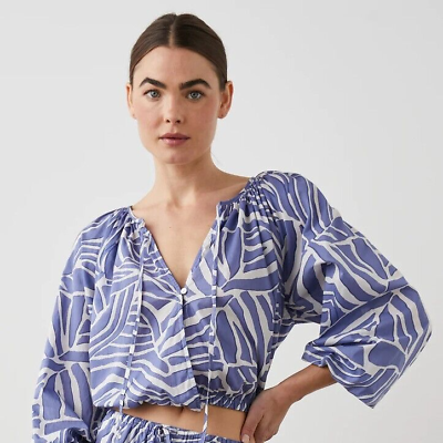 #ad NWT Rails Katia Island Crop Shirt Cotton Blue Large Retails $168 $65.00