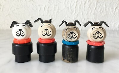 Vintage Fisher Price Dogs Farm Silo Little People Set of 4 Wood Plastic Dogs $64.95